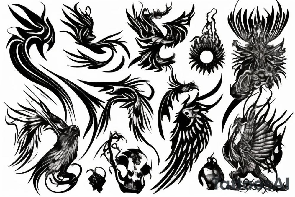 Fenix , black and with , fire , on arm , tattoo idea