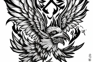 Full body of a Fenix ,  , fired fenix  , on arm , tattoo idea