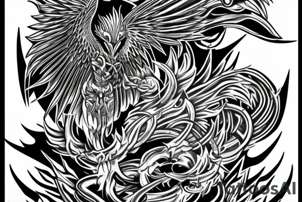 Full body of a Fenix , , fired fenix , on arm , tattoo idea