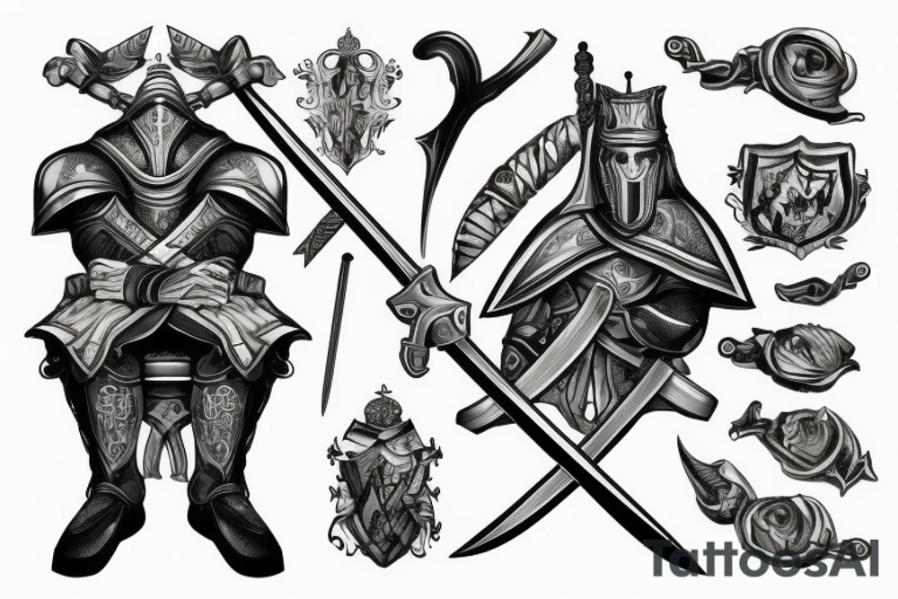 seated knight holding his sword tattoo idea
