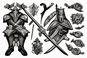 seated knight holding his sword tattoo idea