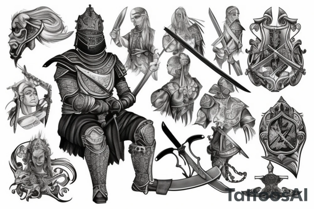 seated knight holding his sword tattoo idea