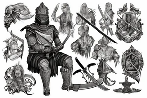 seated knight holding his sword tattoo idea