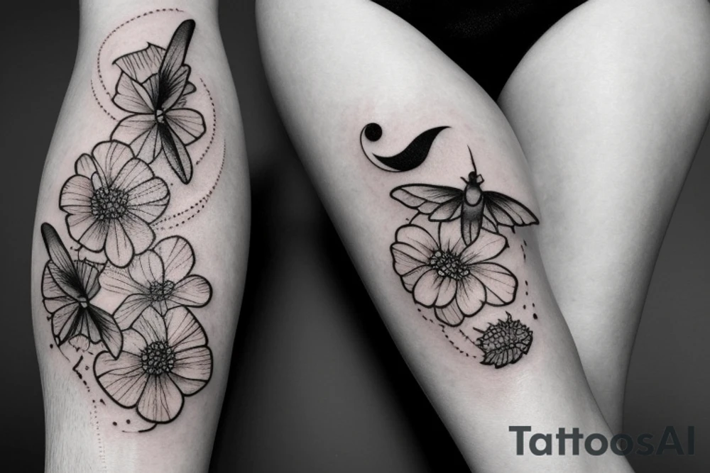 Lunar moth with crescent moon and peony flowers tattoo idea