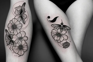 Lunar moth with crescent moon and peony flowers tattoo idea