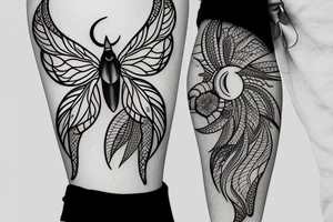 Lunar moth with crescent moon and flowers tattoo idea