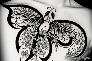 Lunar moth with crescent moon and flowers tattoo idea