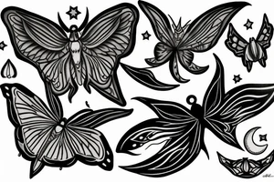 Lunar moth with crescent moon and flowers tattoo idea