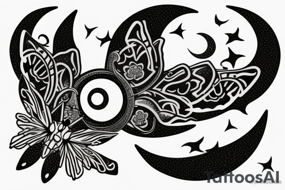 Lunar moth with crescent moon and flowers tattoo idea Lunar moth with crescent moon and flowers tattoo idea