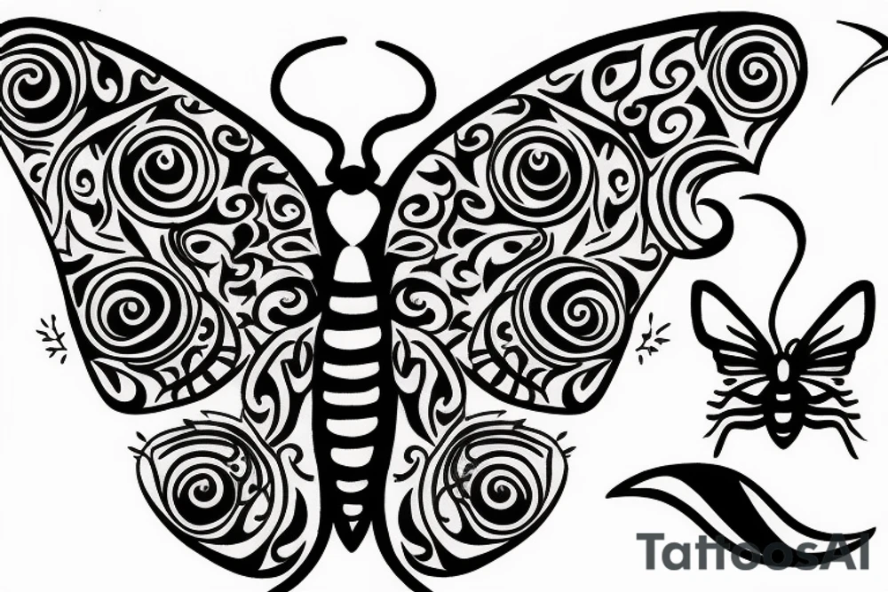 moth with crescent moon and flowers tattoo idea