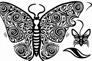 moth with crescent moon and flowers tattoo idea