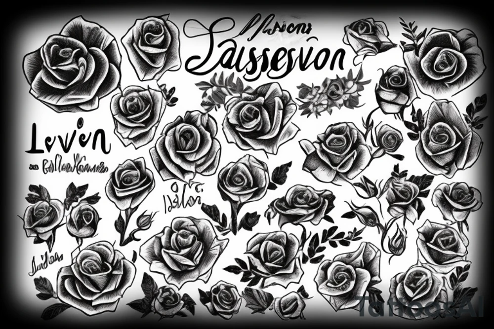Names Jaxson Oliver Elliana Bryson Levi in roses tattoo idea