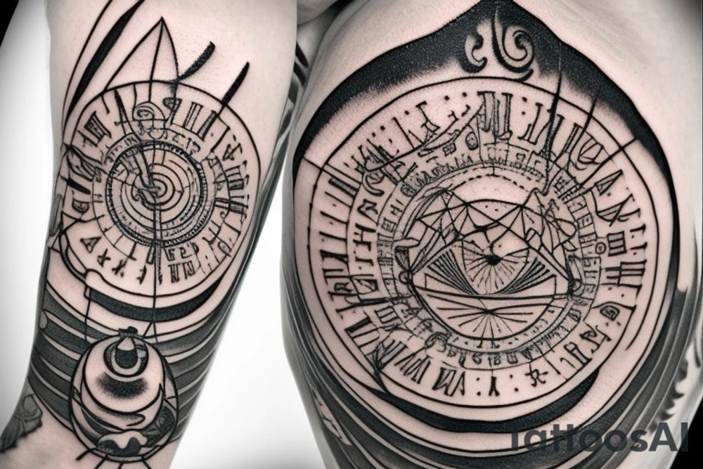 A pocket watch with no dials, covering the pocket watch theres a hammock that connected to 2 palm trees, inside of the hammock is the white rabbit from  Alice in Wonderland laying there look chill and happy tattoo idea