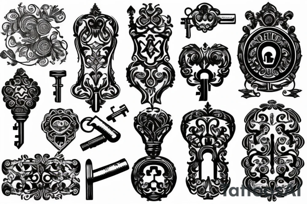 antique key and lock tattoo idea