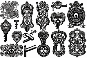 antique key and lock tattoo idea