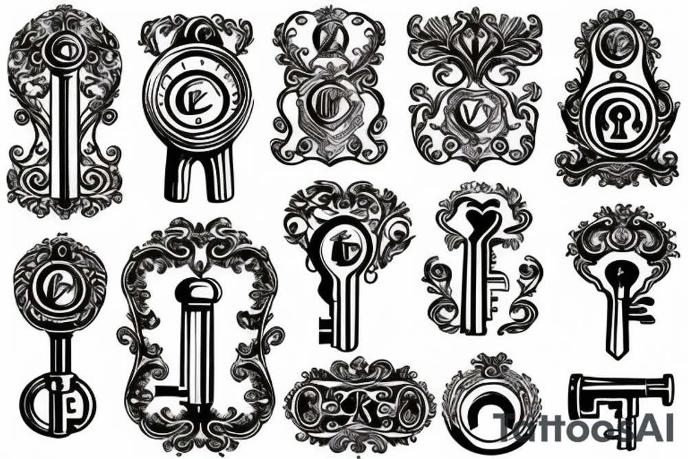 antique key and lock tattoo idea