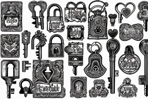 antique key and heart lock with the name hayley tattoo idea
