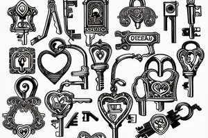 antique key and heart lock with the name hayley tattoo idea