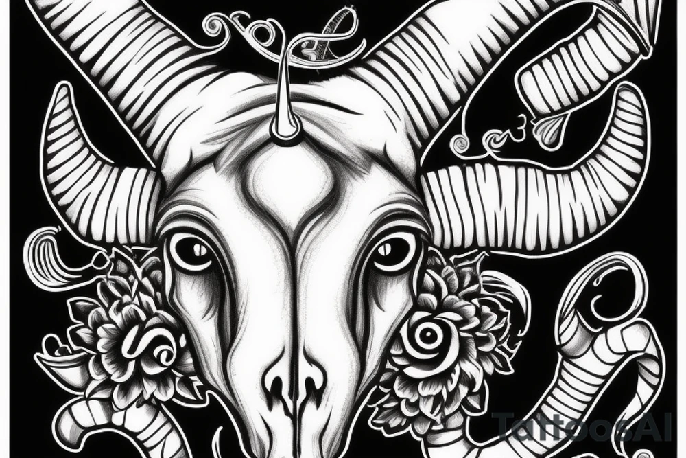 sheep ram skull with horns in the shape of a capital letter G tattoo idea