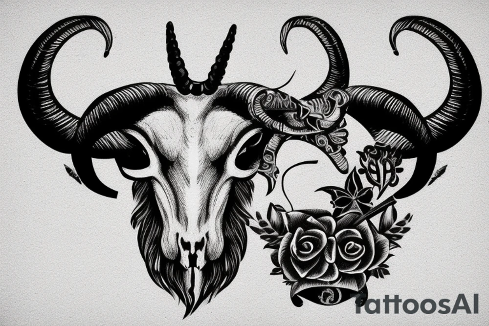 sheep ram skull with horns in the shape of a capital letter G tattoo idea