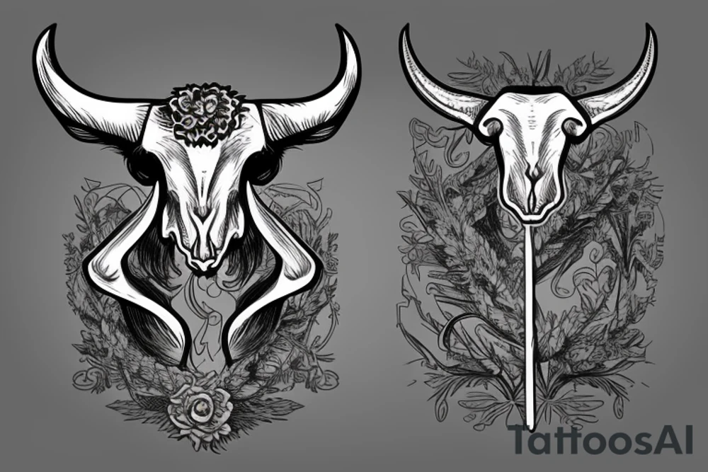 a single sheep ram skull with horns in the shape of a capital letter G tattoo idea
