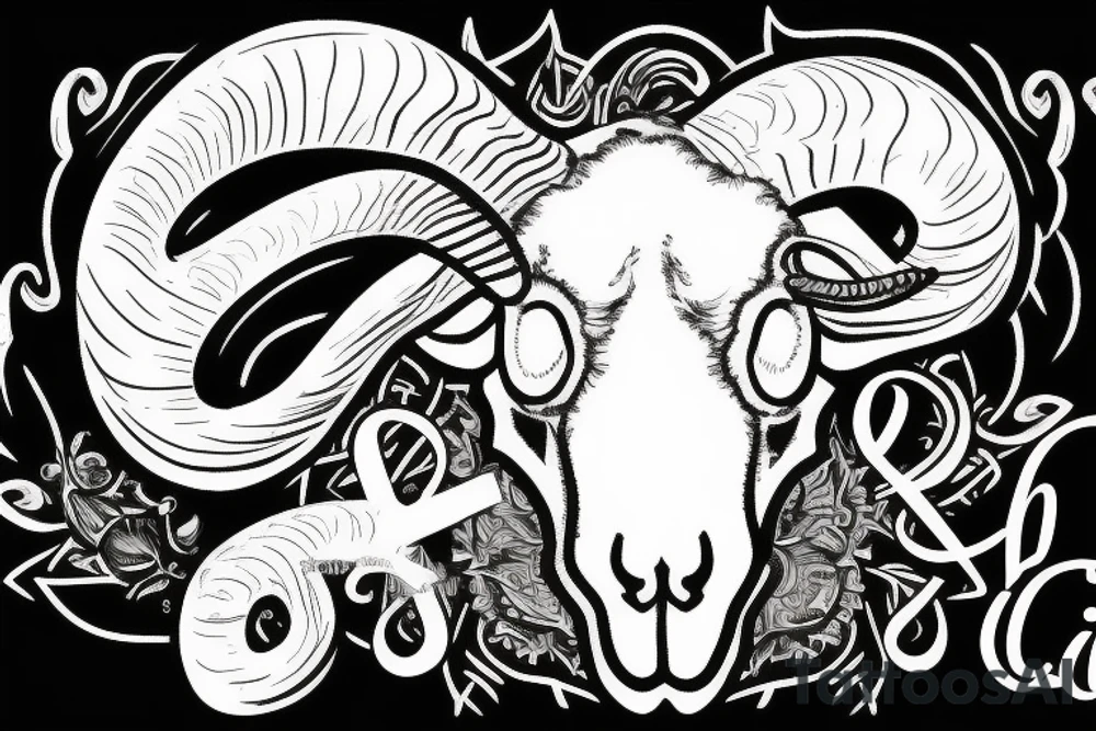 a single sheep ram skull with horns in the shape of a capital letter G tattoo idea