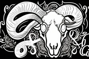 a single sheep ram skull with horns in the shape of a capital letter G tattoo idea