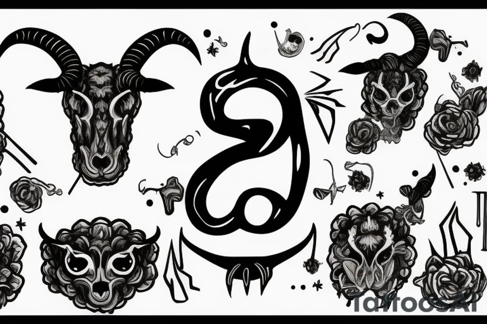 a single sheep ram skull with horns in the shape of a capital letter G tattoo idea