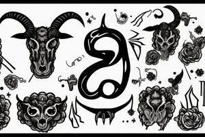 a single sheep ram skull with horns in the shape of a capital letter G tattoo idea