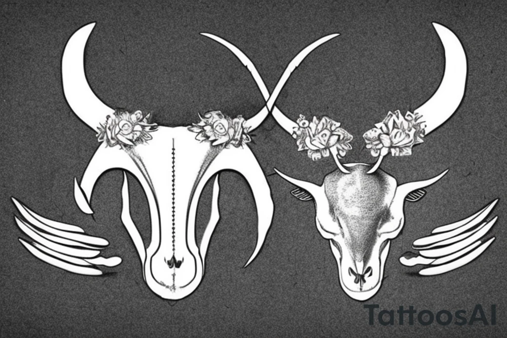 a single sheep ram skull with horns in the shape of a capital letter G tattoo idea