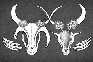 a single sheep ram skull with horns in the shape of a capital letter G tattoo idea