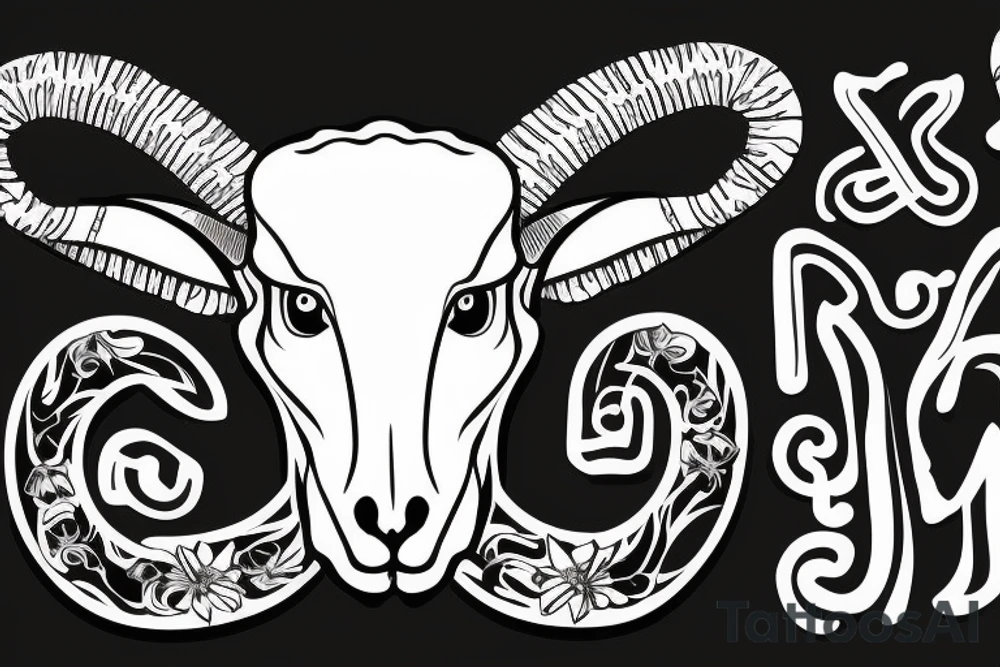 a single sheep ram skull with horns in the shape of a capital letter G tattoo idea