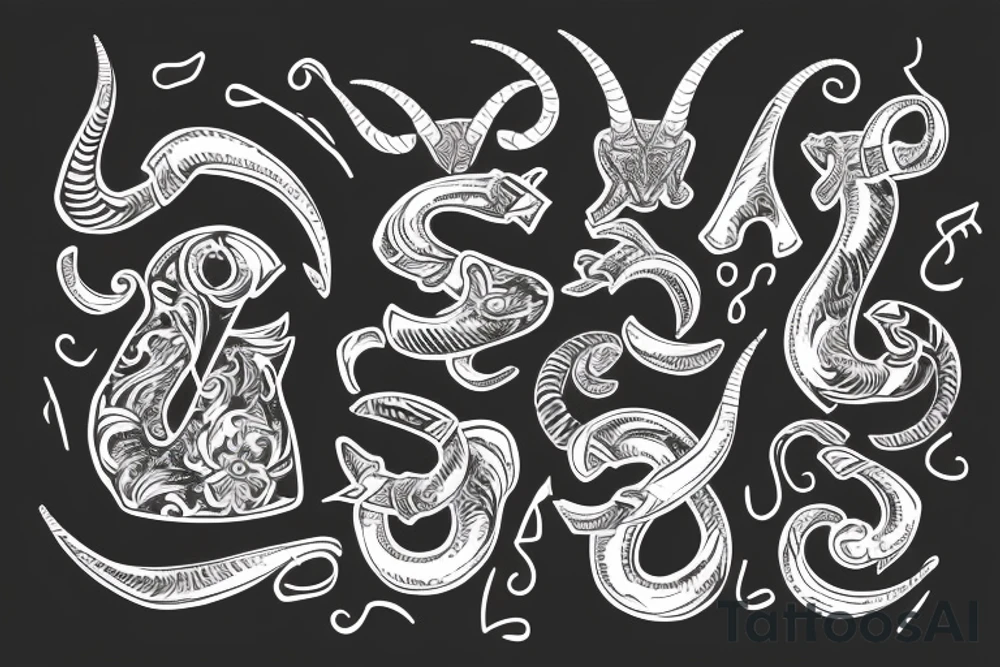 full curl ram horns with horns in the shape of a capital letter G tattoo idea