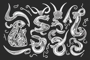 full curl ram horns with horns in the shape of a capital letter G tattoo idea