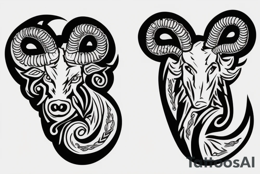 full curl ram horns with horns in the shape of a capital letter G tattoo idea