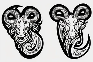 full curl ram horns with horns in the shape of a capital letter G tattoo idea