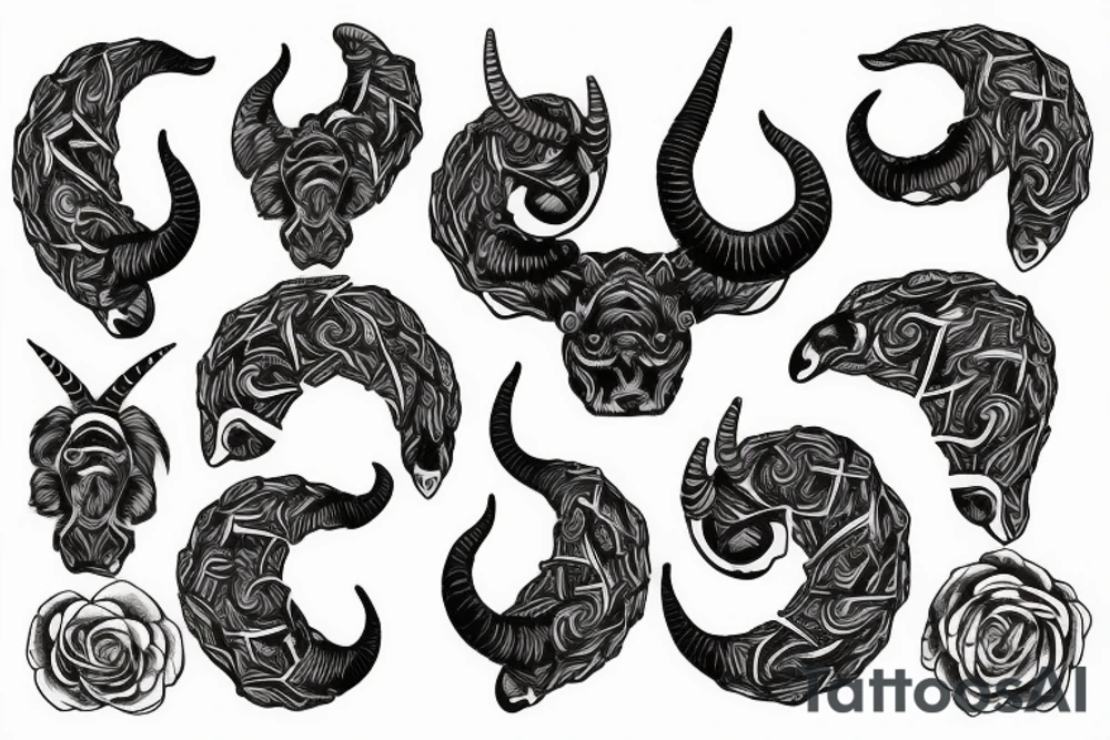 full curl ram horns with horns in the shape of a capital letter G tattoo idea