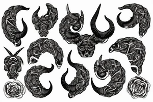 full curl ram horns with horns in the shape of a capital letter G tattoo idea