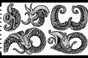 full curl ram horns with horns in the shape of a capital letter G tattoo idea