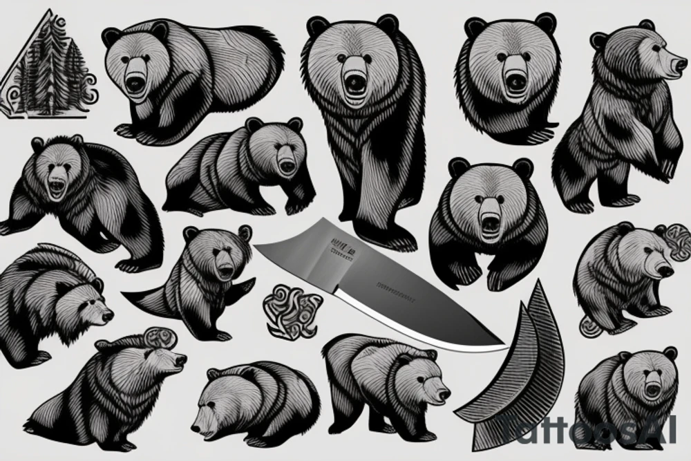 a knife in the shape of a grizzly bear tattoo idea
