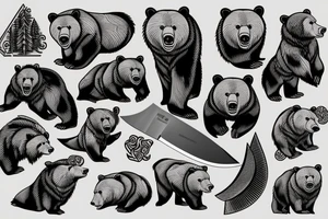 a knife in the shape of a grizzly bear tattoo idea
