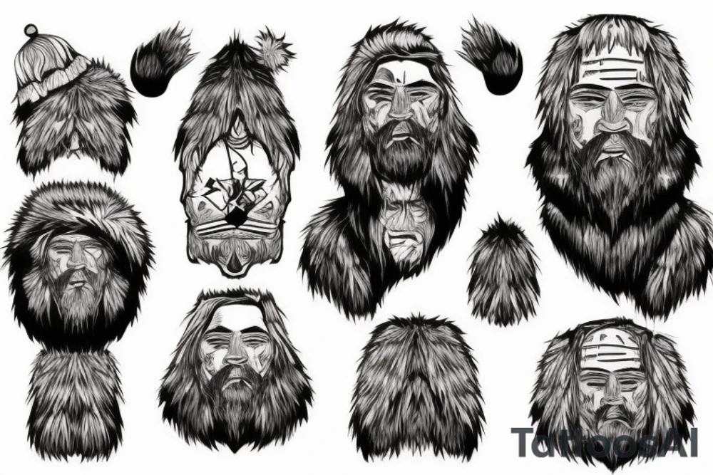 rugged old mountain man in heavy fur coat tattoo idea