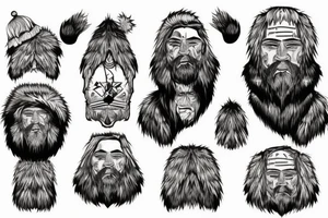 rugged old mountain man in heavy fur coat tattoo idea