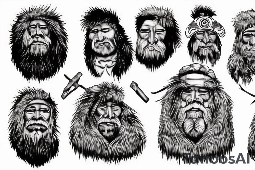 rugged old mountain man in heavy fur coat tattoo idea