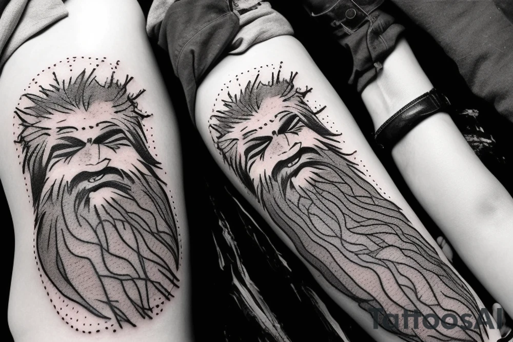 rugged old mountain man in heavy fur coat tattoo idea