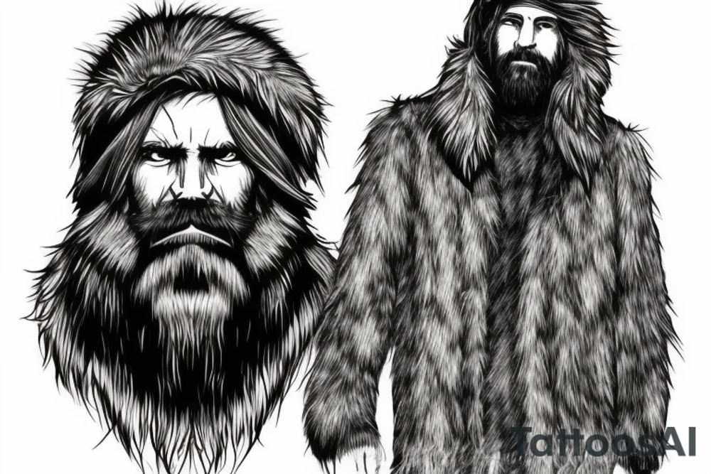 rugged old mountain man in heavy fur coat tattoo idea