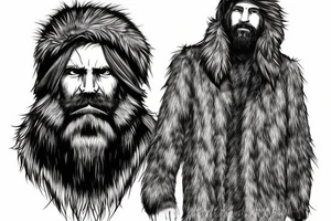 rugged old mountain man in heavy fur coat tattoo idea