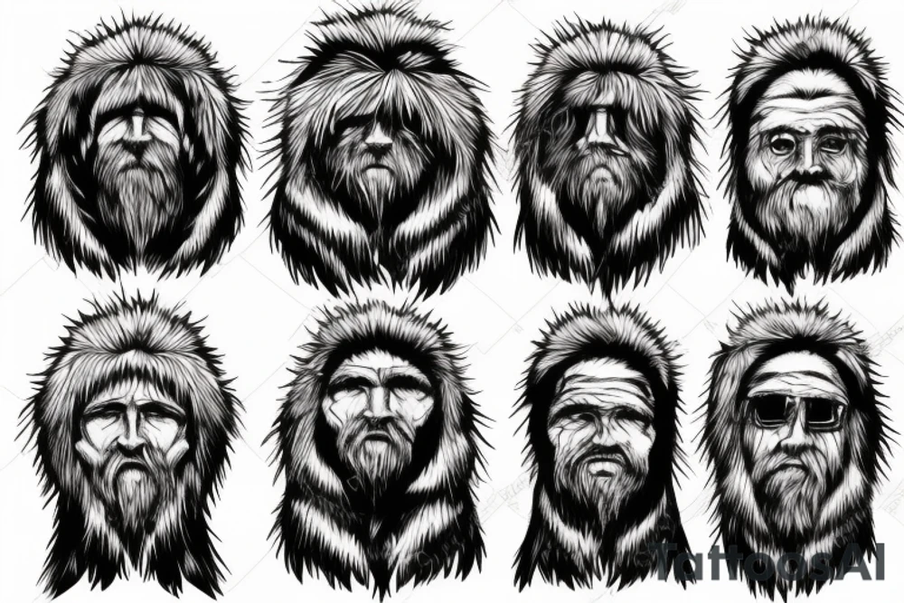 rugged old mountain man in heavy fur coat tattoo idea