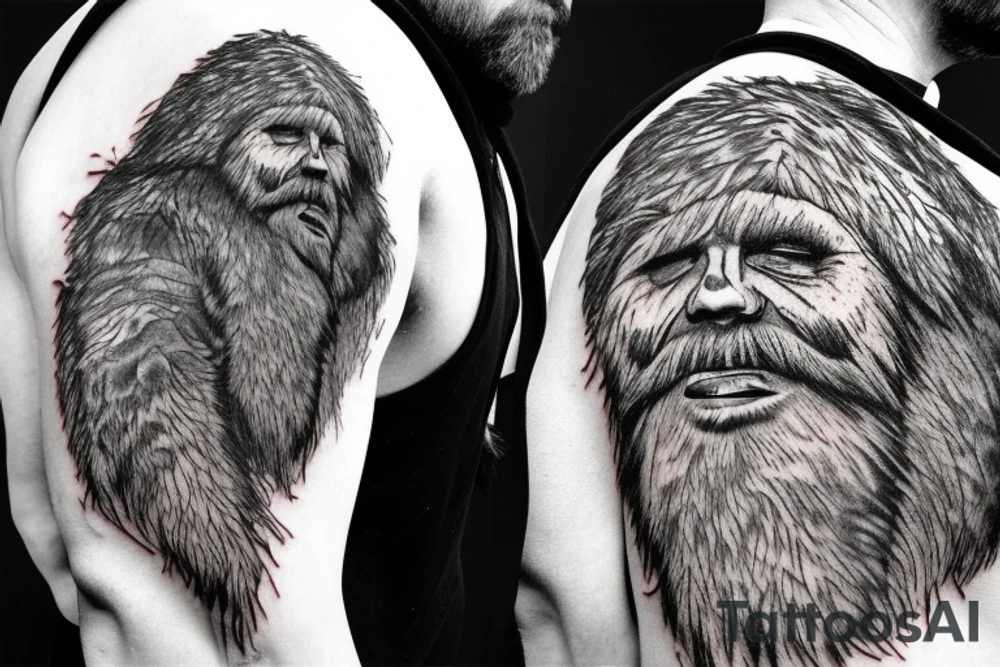 rugged old mountain man in heavy fur coat tattoo idea