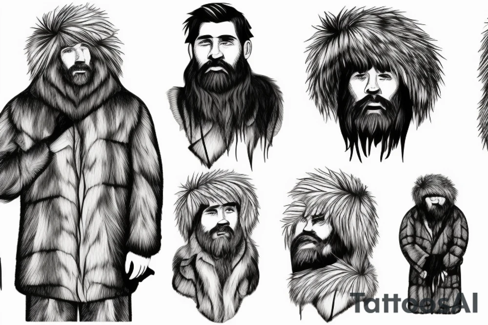 rugged old mountain man in heavy fur coat tattoo idea